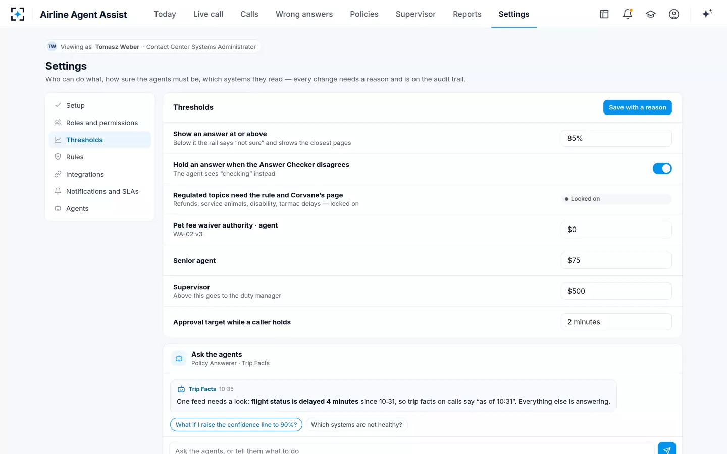 Airline Agent Assist — Your thresholds