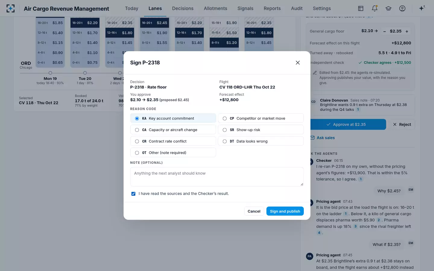 Air Cargo Revenue Management — Approve with a reason code