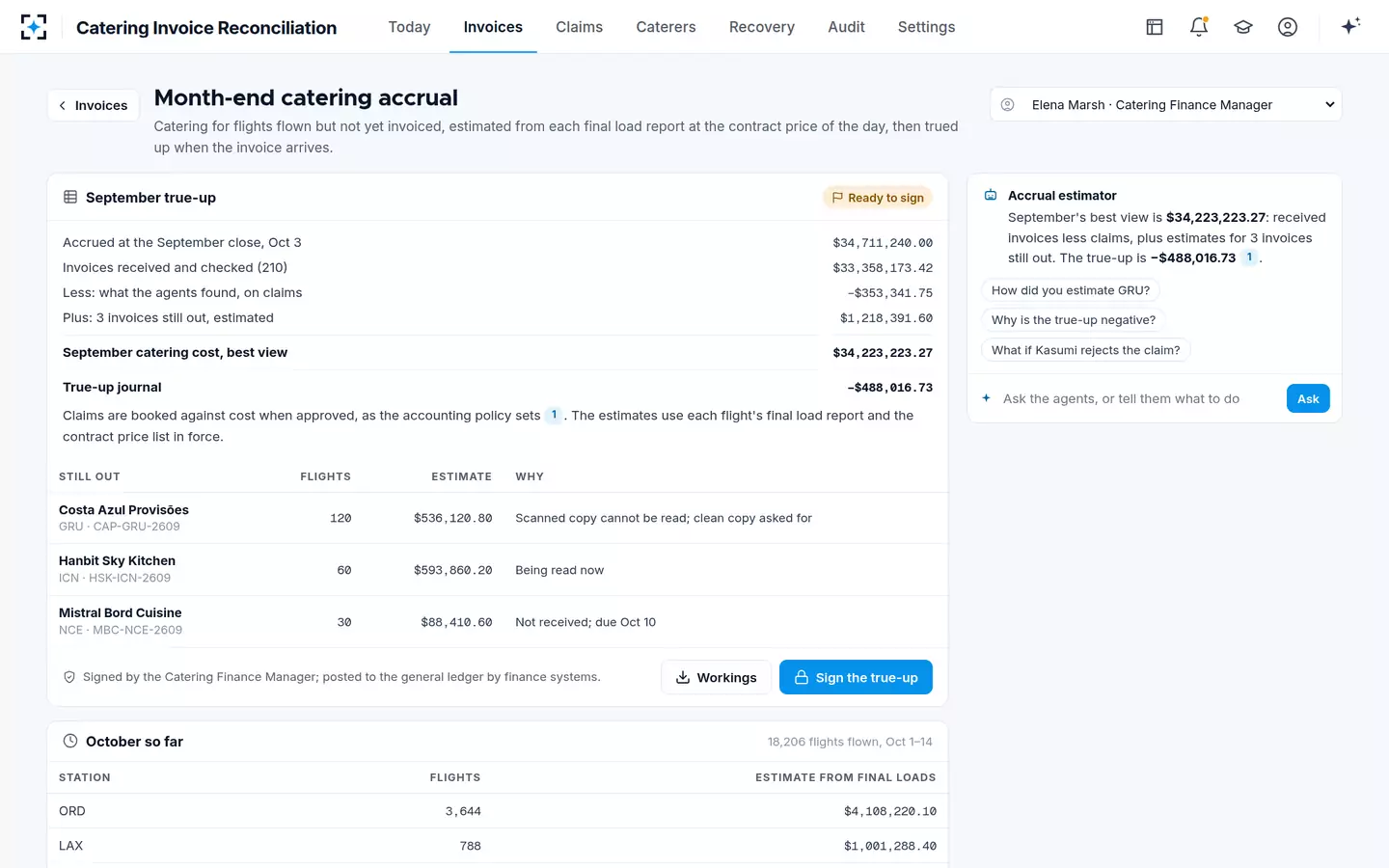 Catering Invoice Reconciliation — Month-end catering accrual