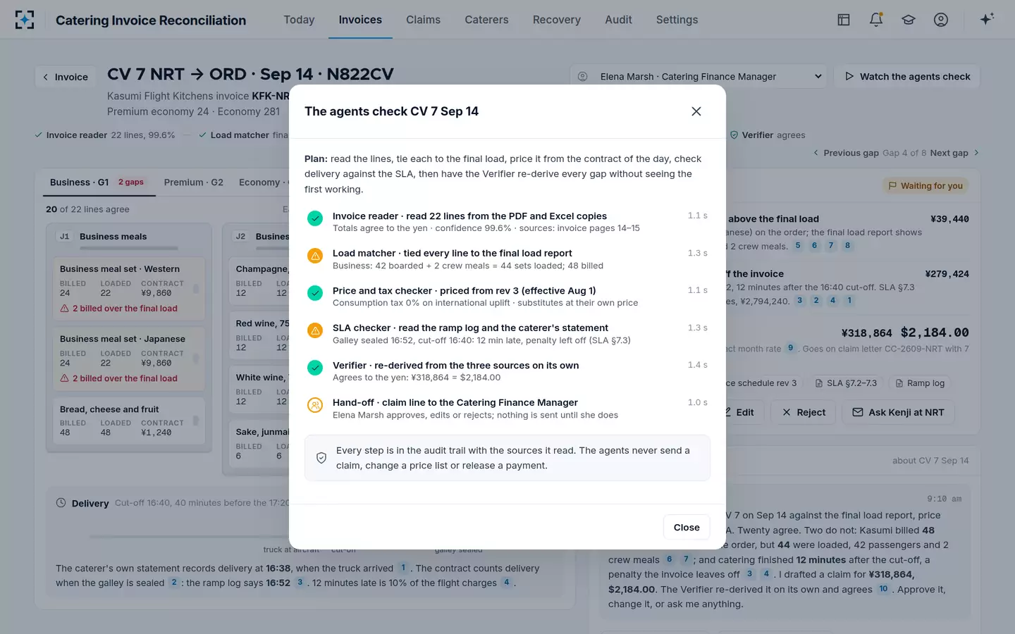 Catering Invoice Reconciliation — Watch the agents check