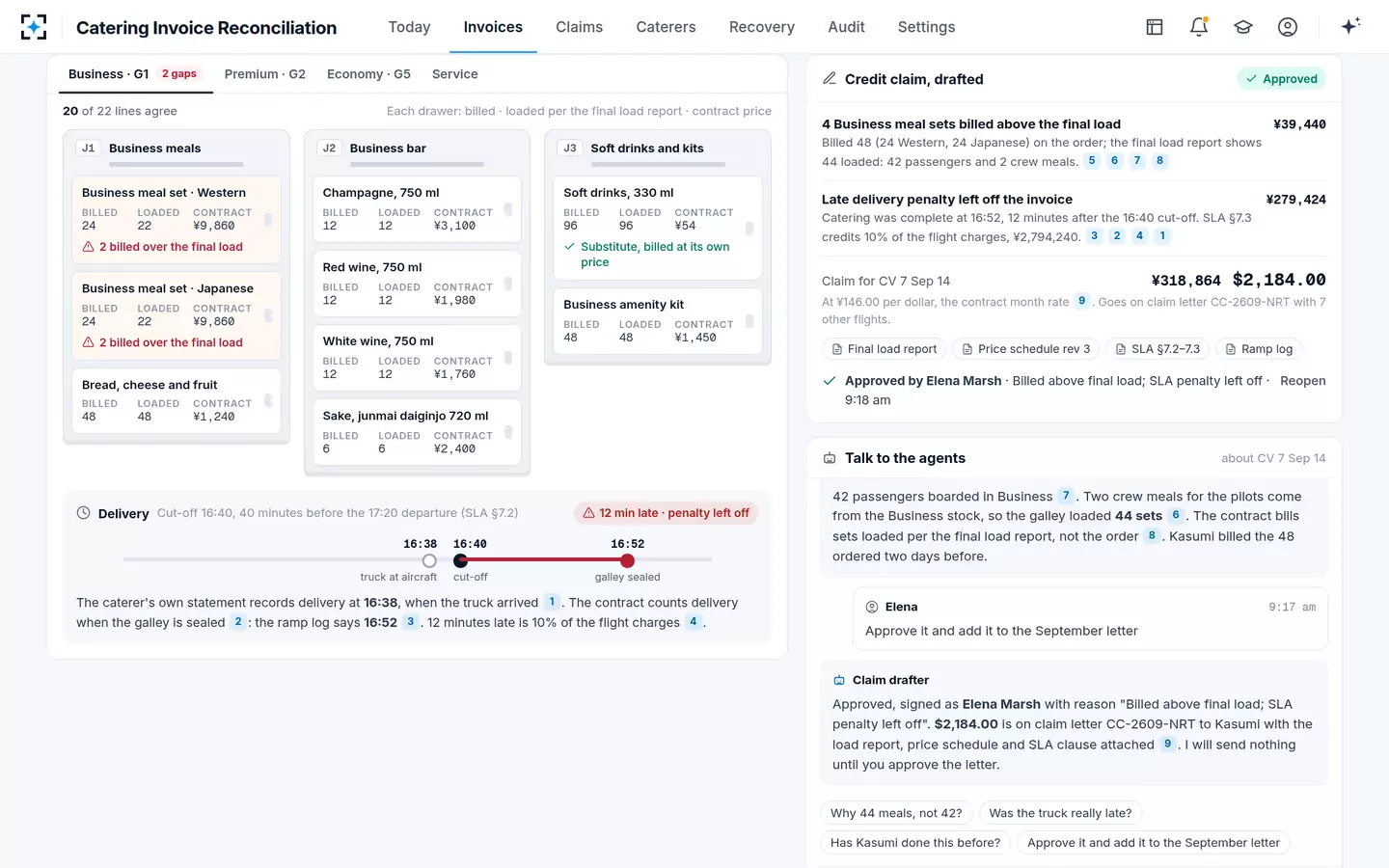 Catering Invoice Reconciliation — Approved in one reply