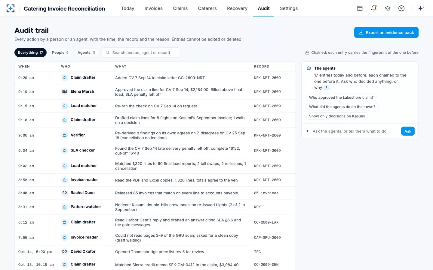 Catering Invoice Reconciliation — Audit trail