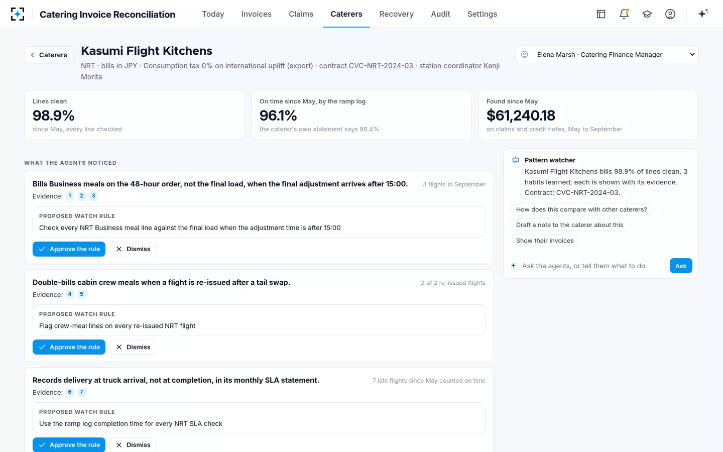 Catering Invoice Reconciliation — A caterer's habits