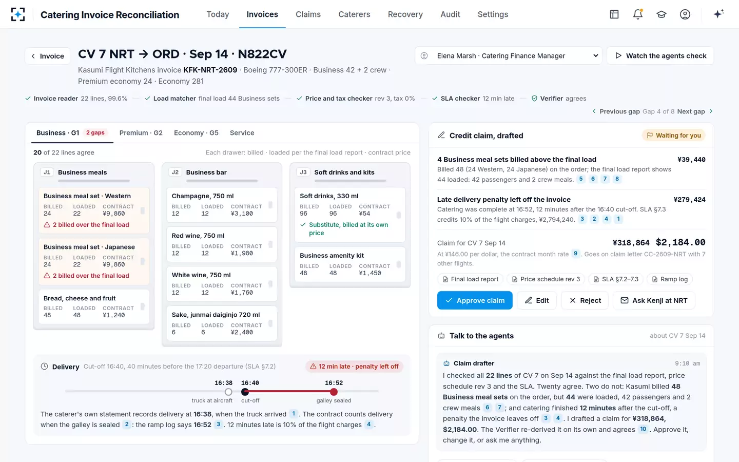 Catering Invoice Reconciliation — The flight as its galley carts