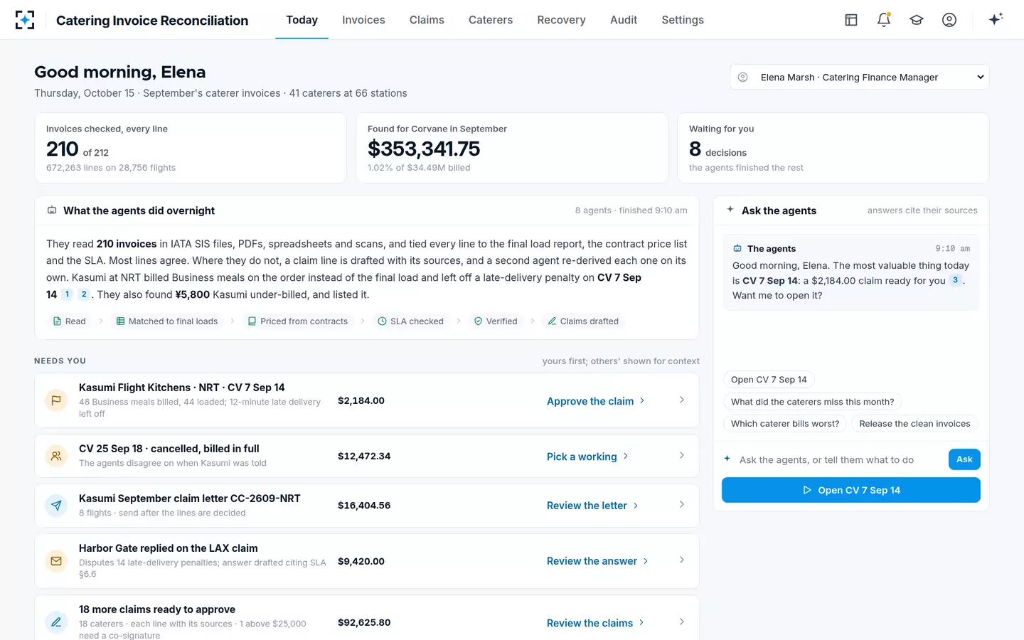 Catering Invoice Reconciliation — Today