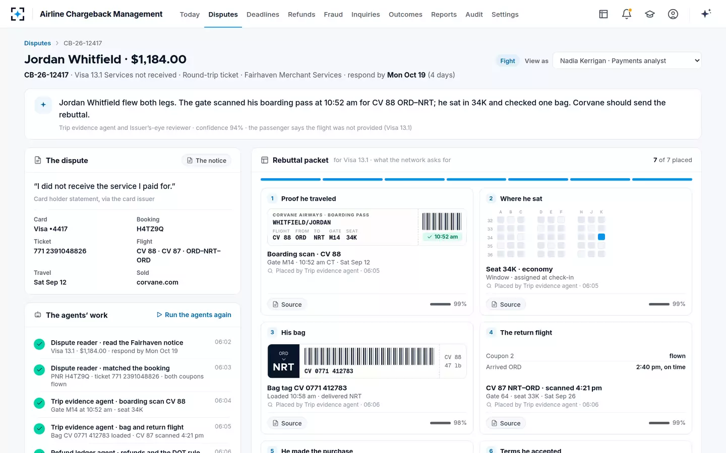 Airline Chargeback Management — The rebuttal packet building