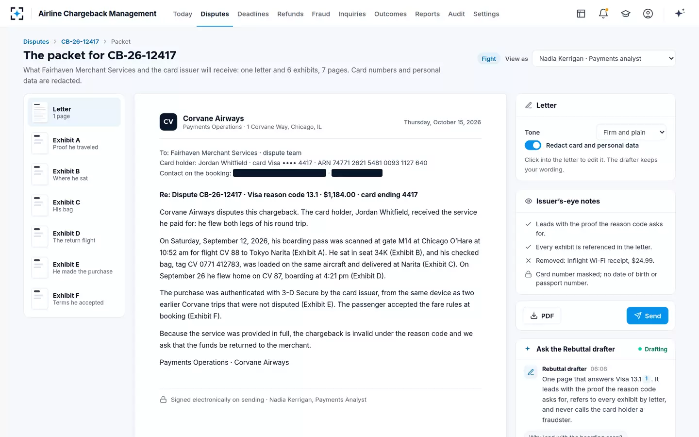 Airline Chargeback Management — The packet the issuer receives