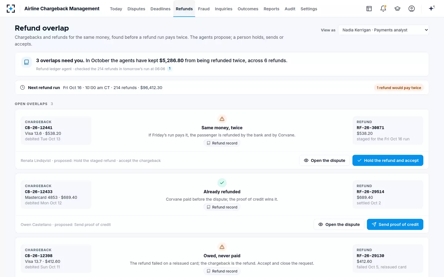 Airline Chargeback Management — Refund overlap