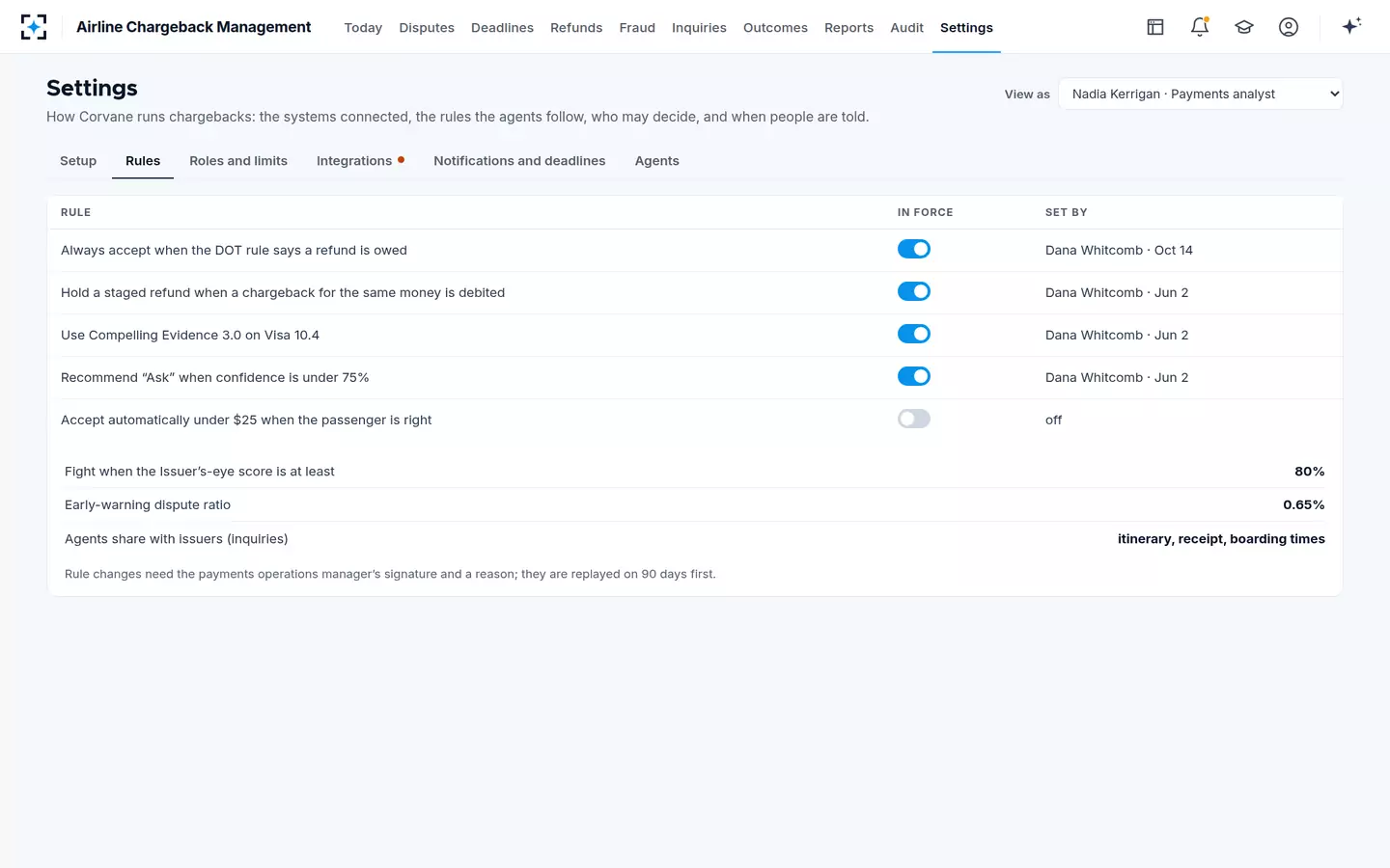 Airline Chargeback Management — Your rules