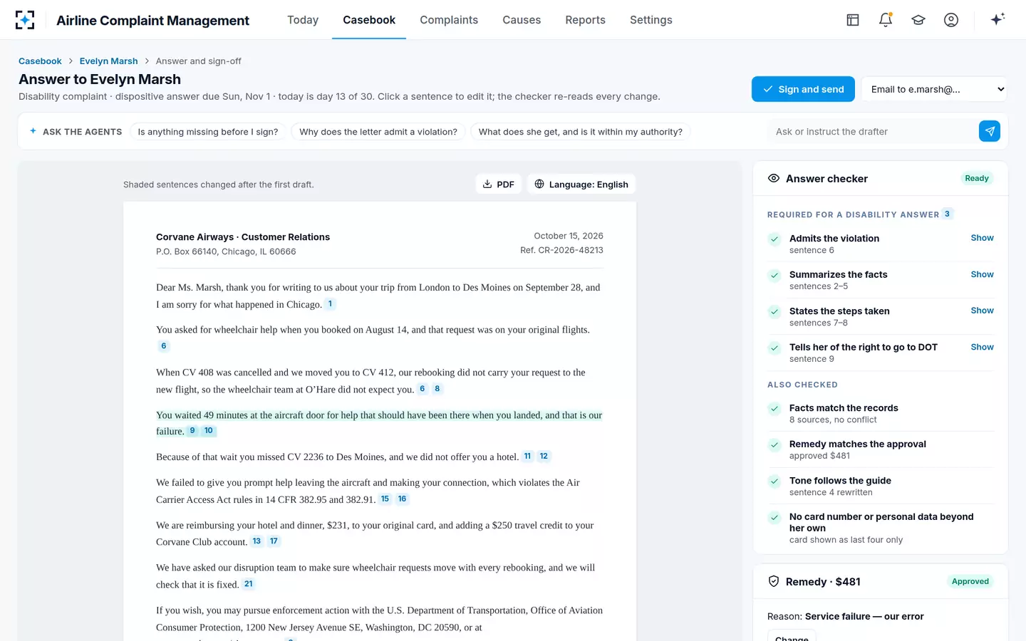 Airline Complaint Management — Answer and sign-off
