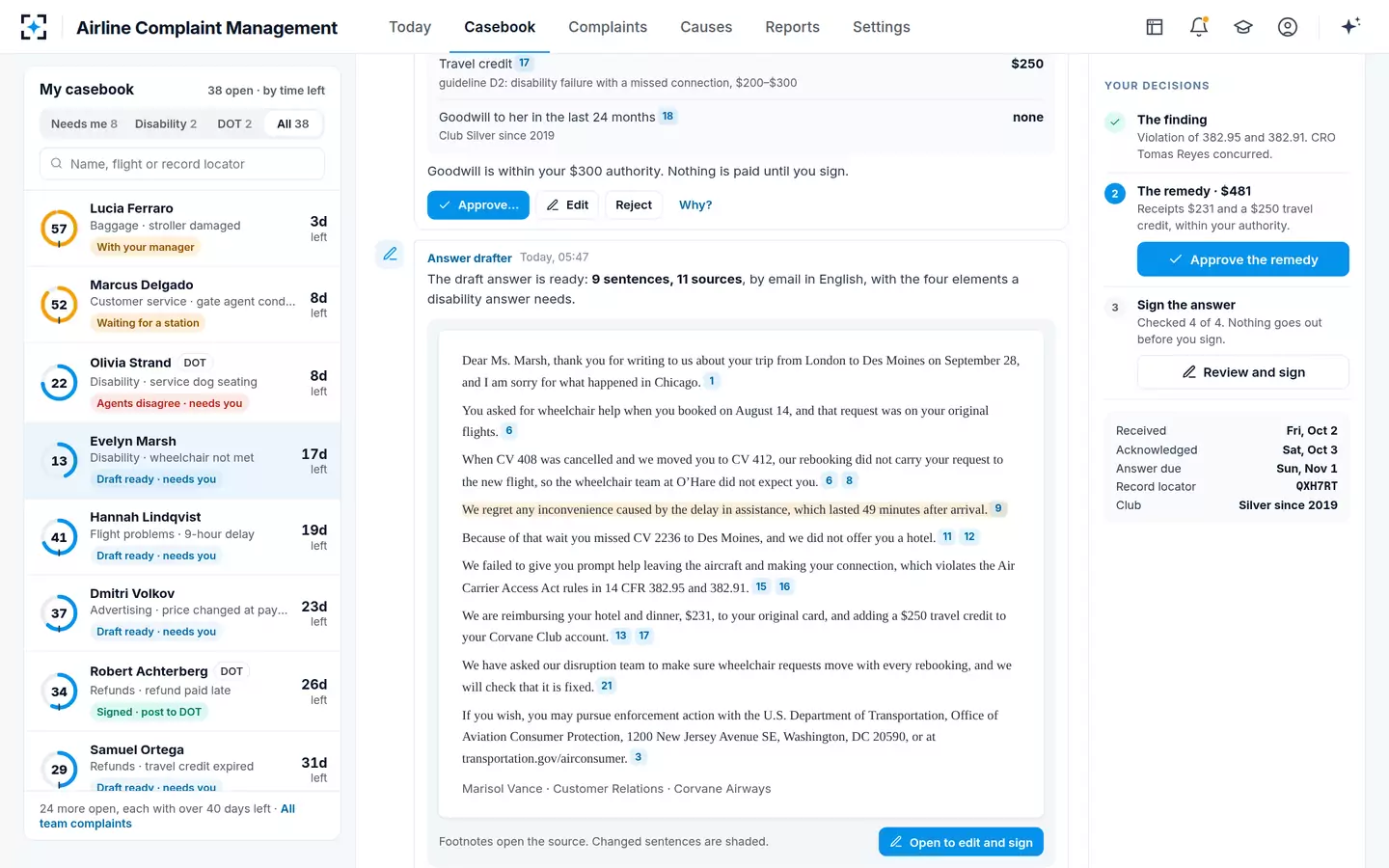 Airline Complaint Management — The draft answer