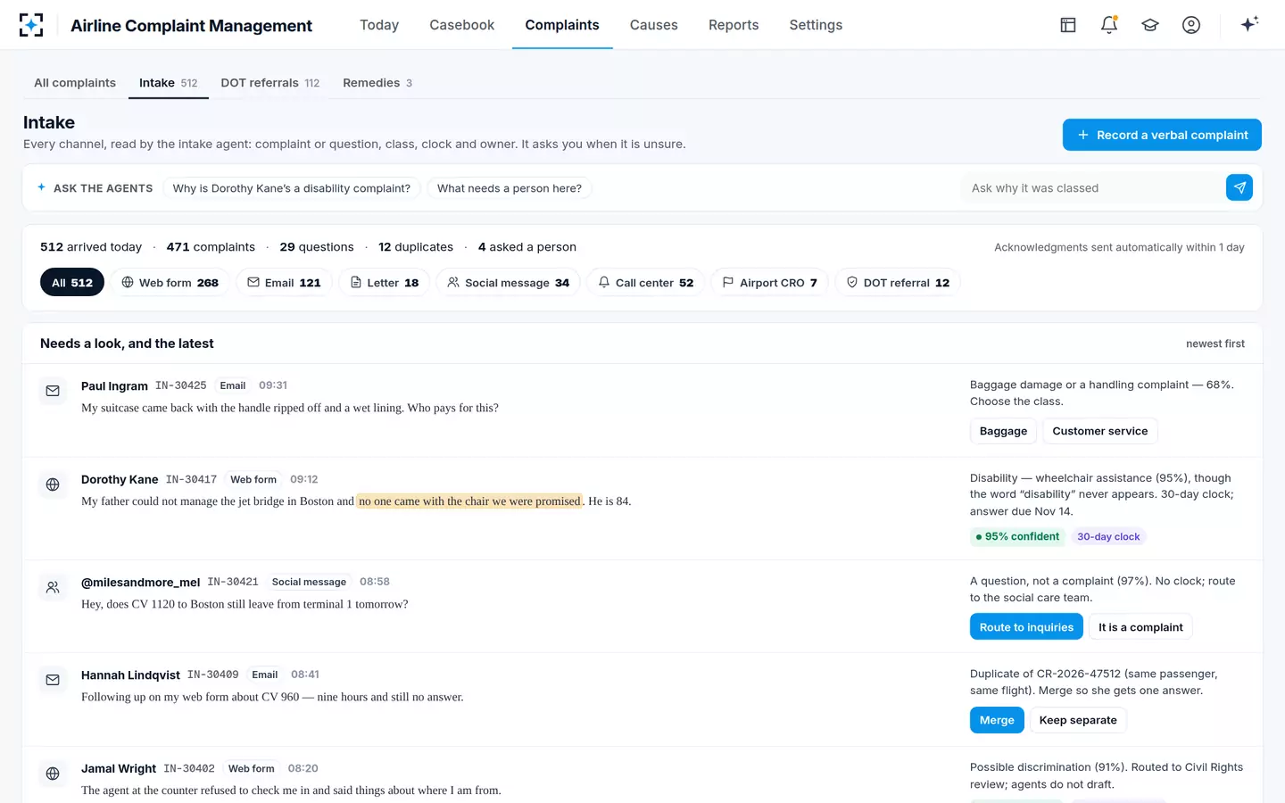 Airline Complaint Management — Intake