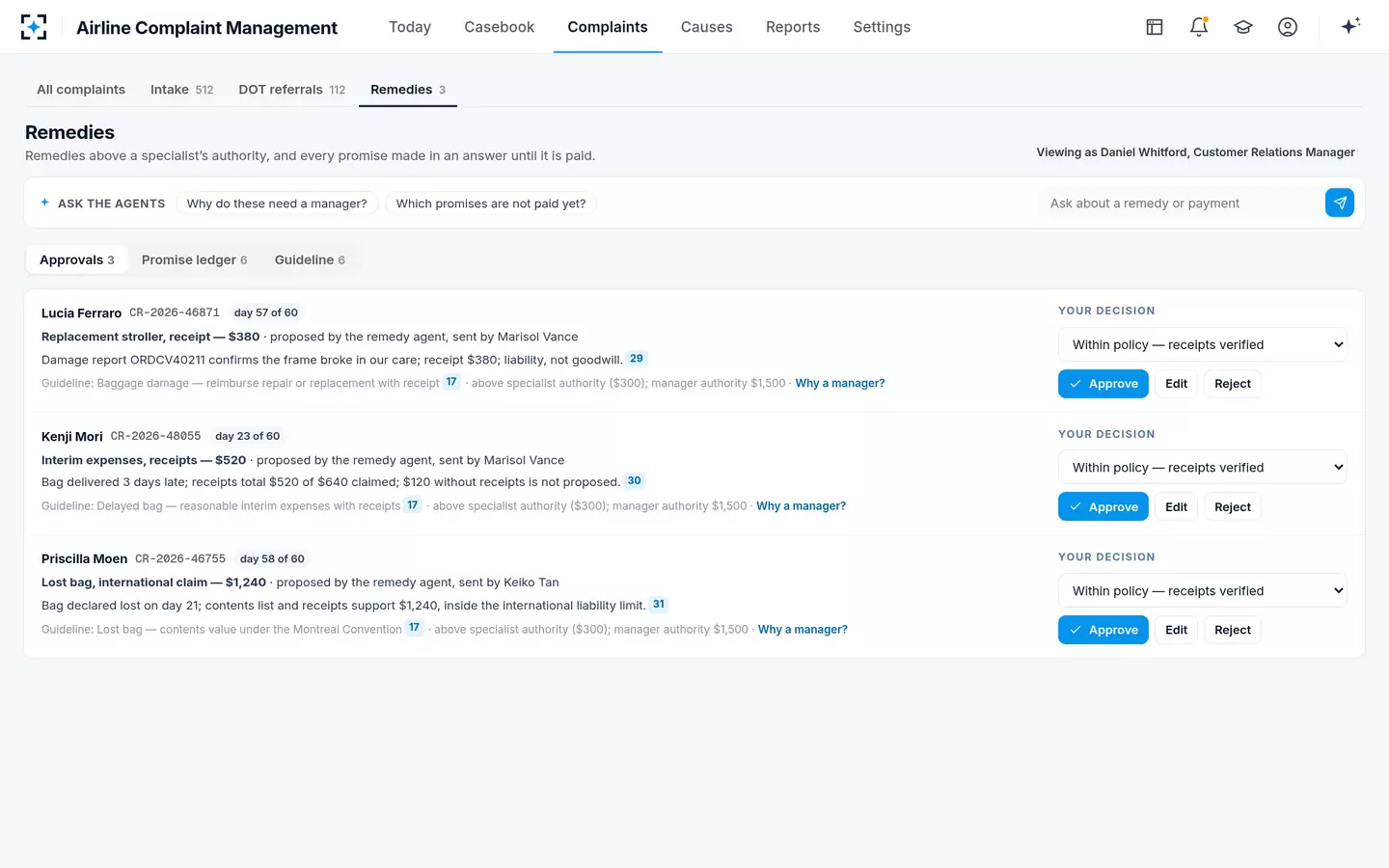Airline Complaint Management — Remedies