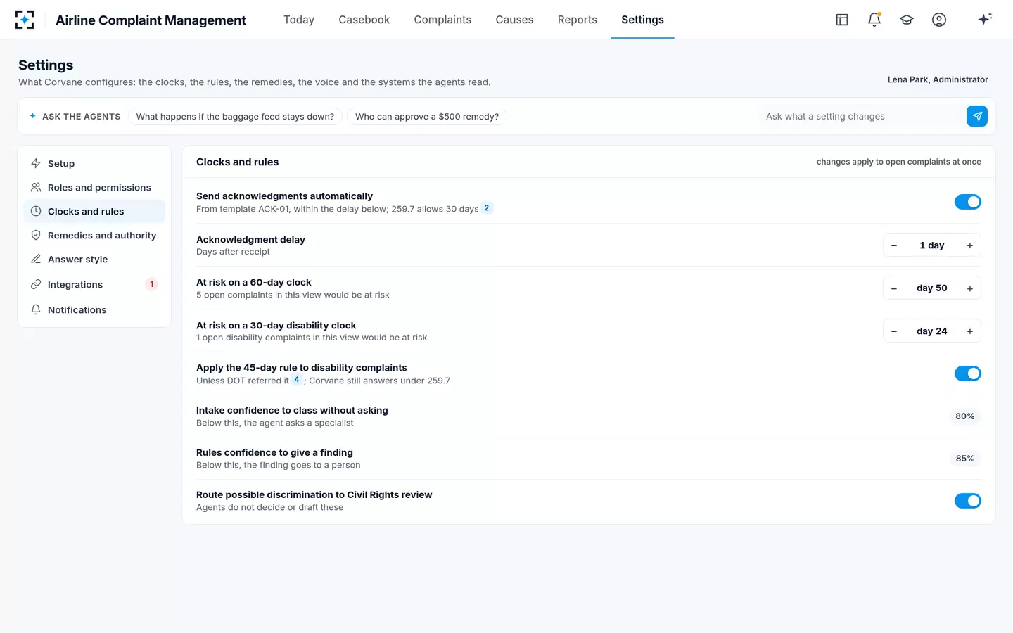 Airline Complaint Management — Clocks and rules