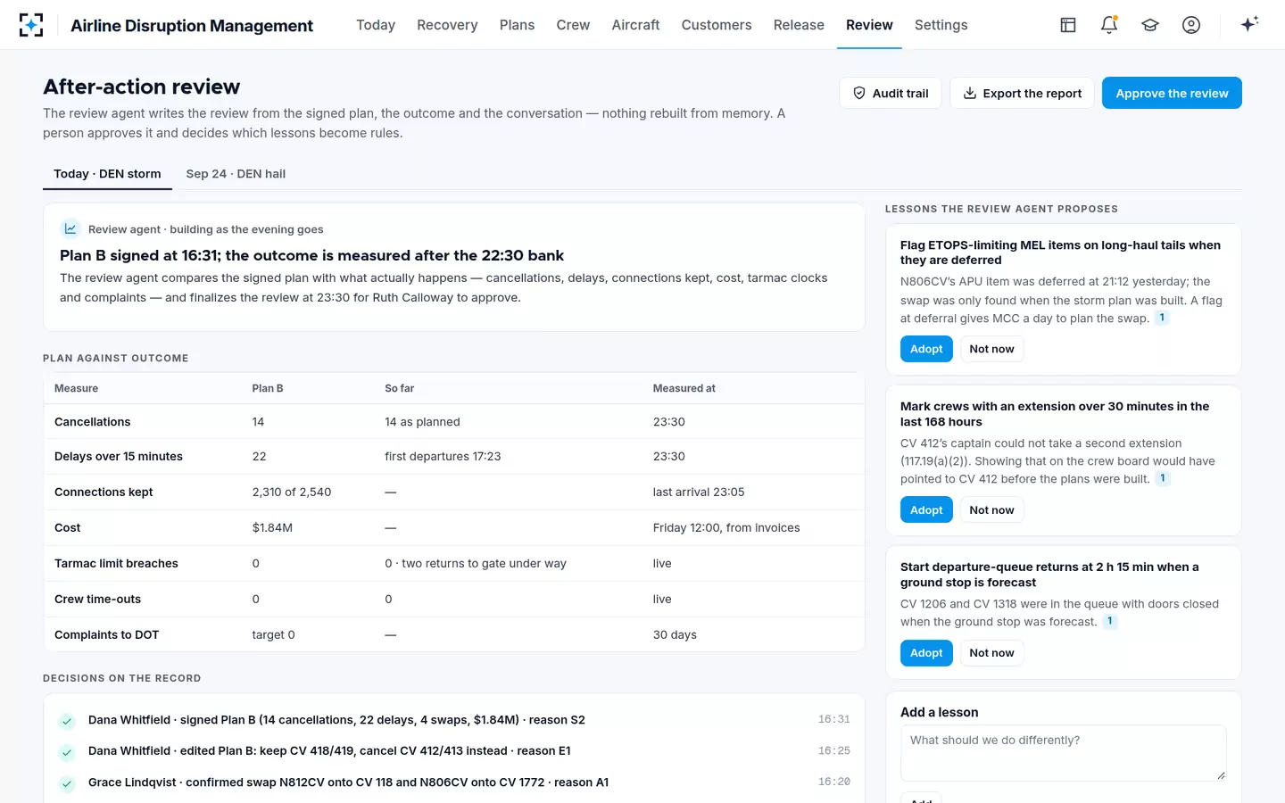 Airline Disruption Management — After-action review
