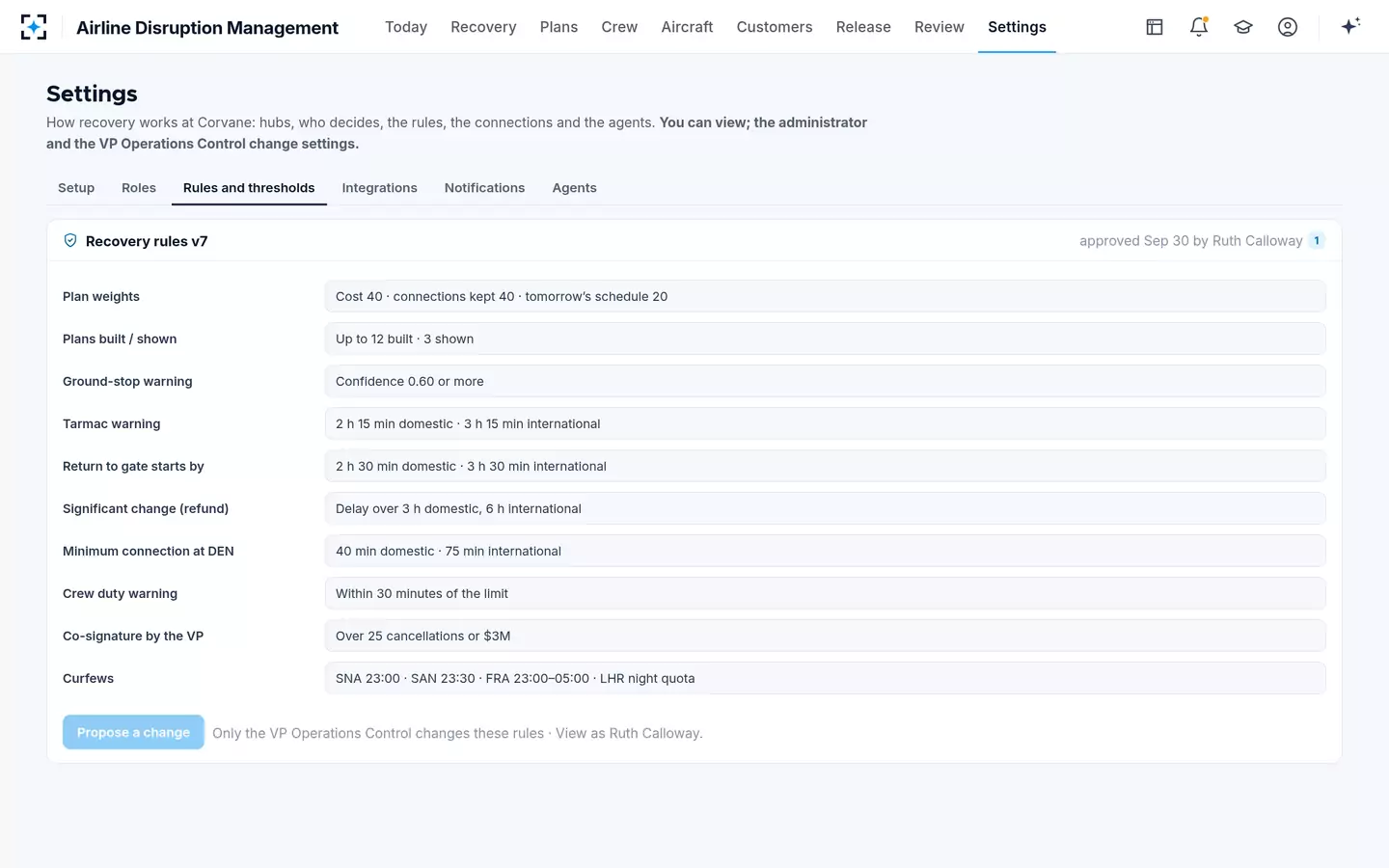 Airline Disruption Management — Your recovery rules