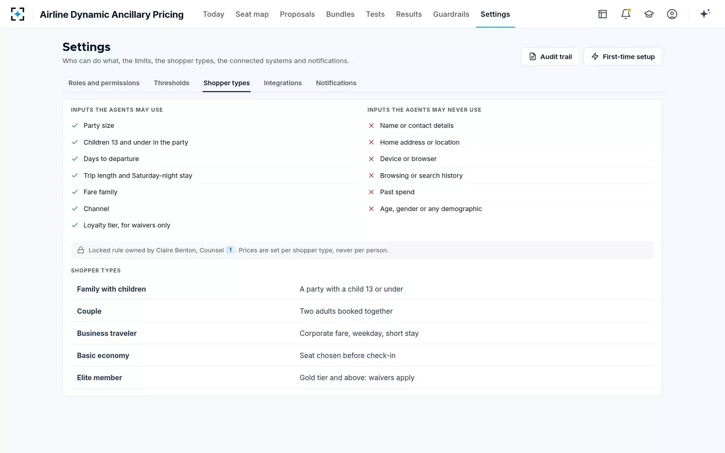Airline Dynamic Ancillary Pricing — Shopper types