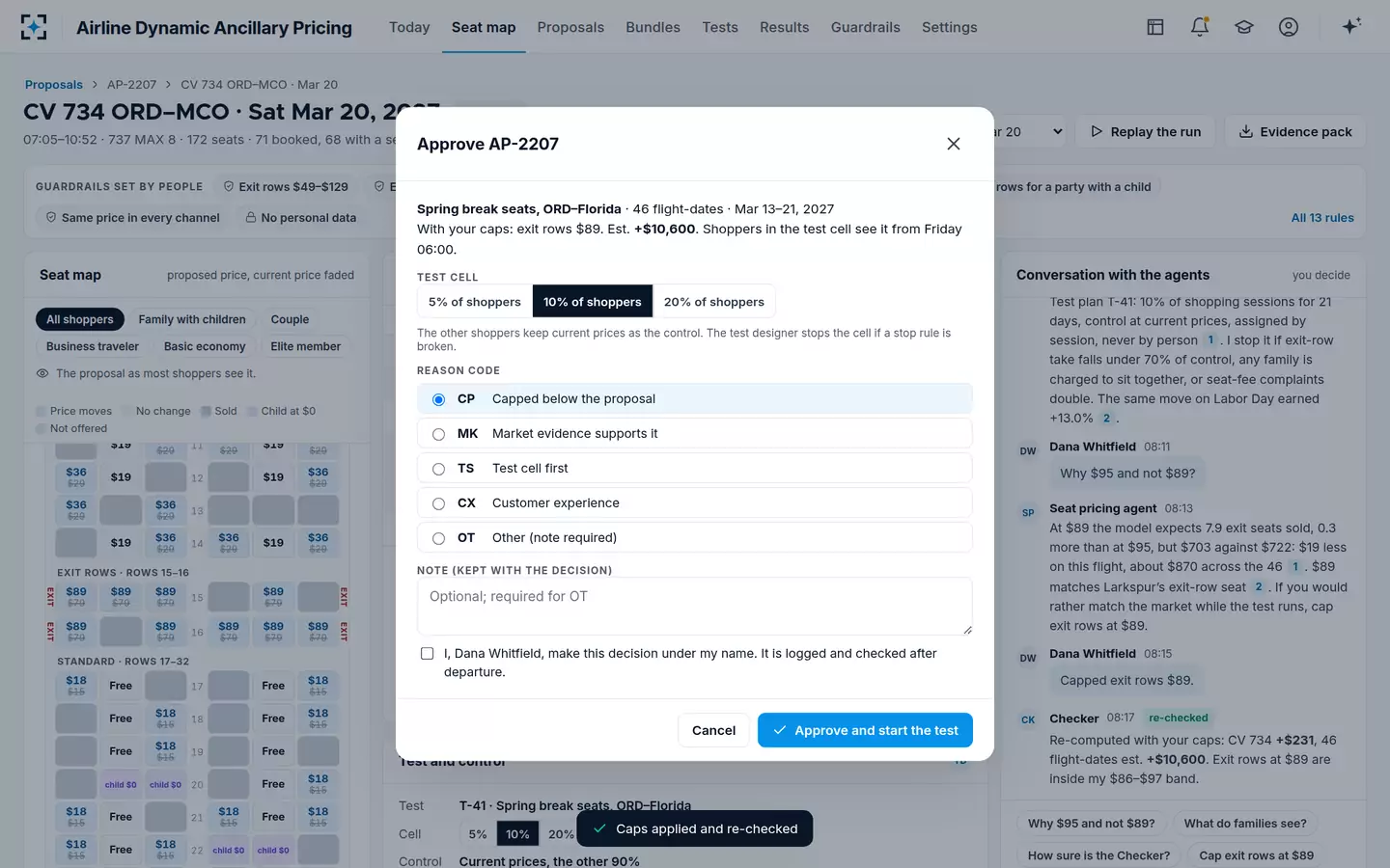 Airline Dynamic Ancillary Pricing — Approve into a test cell