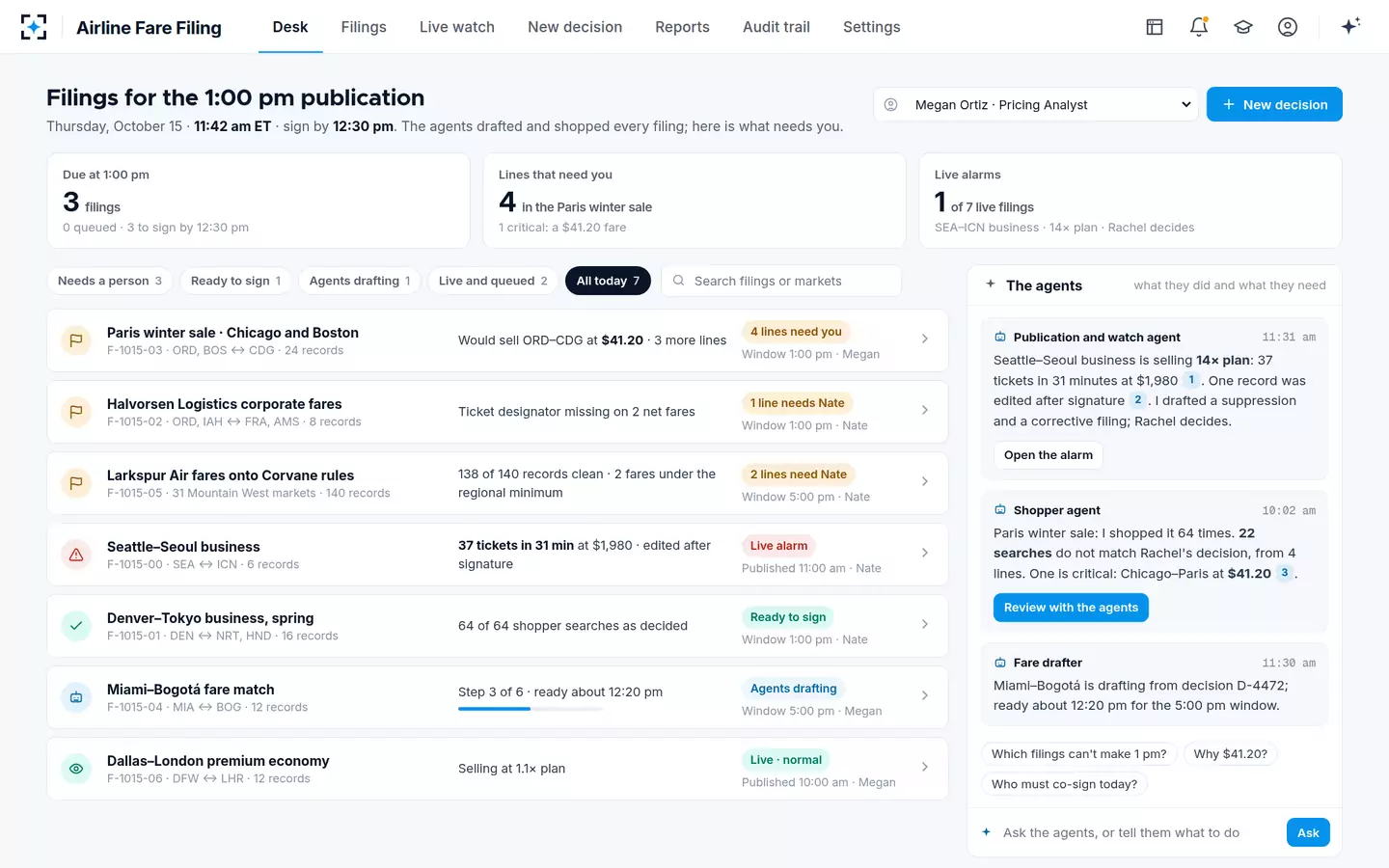 Airline Fare Filing — The pricing analyst's desk