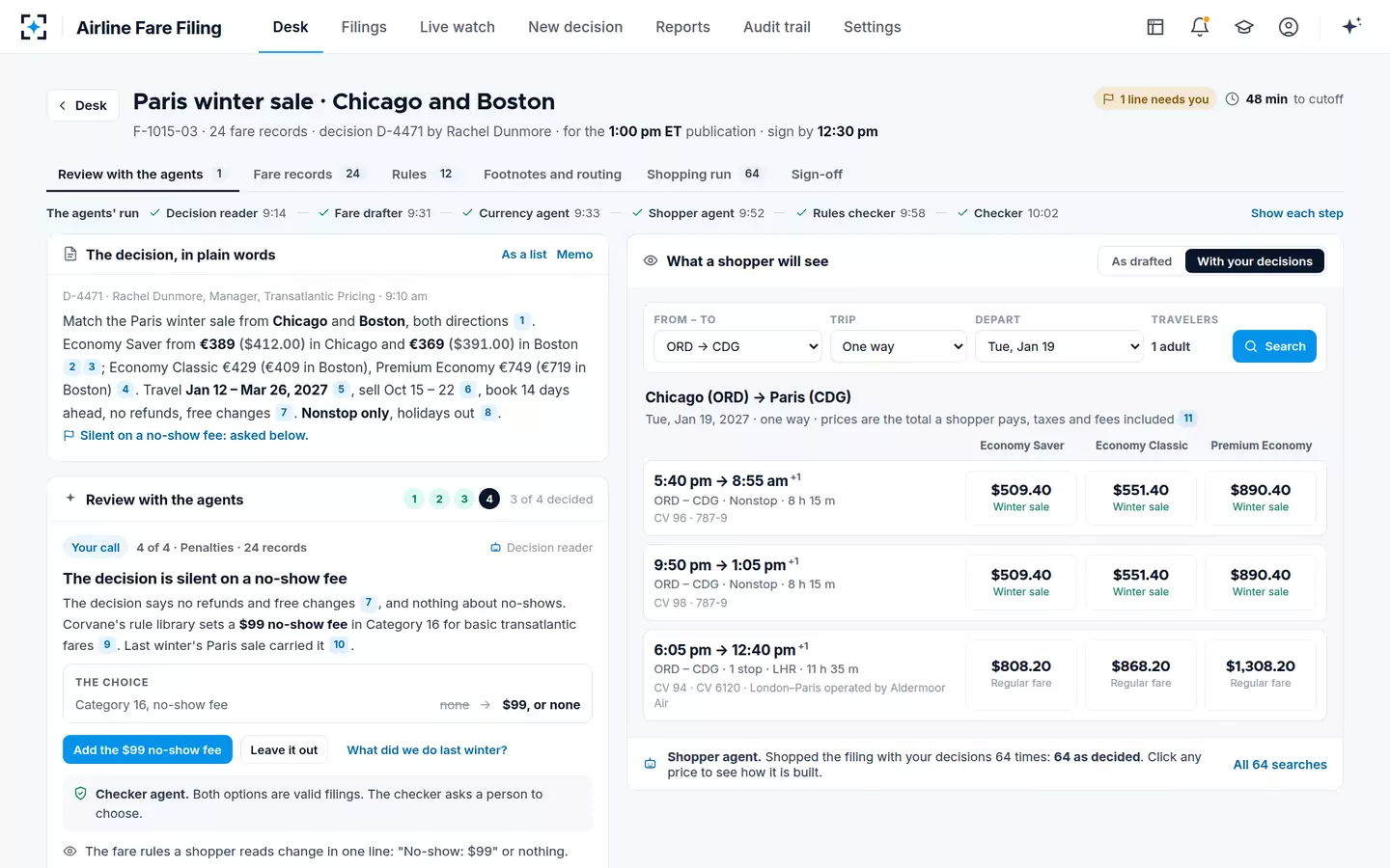 Airline Fare Filing — A judgment call