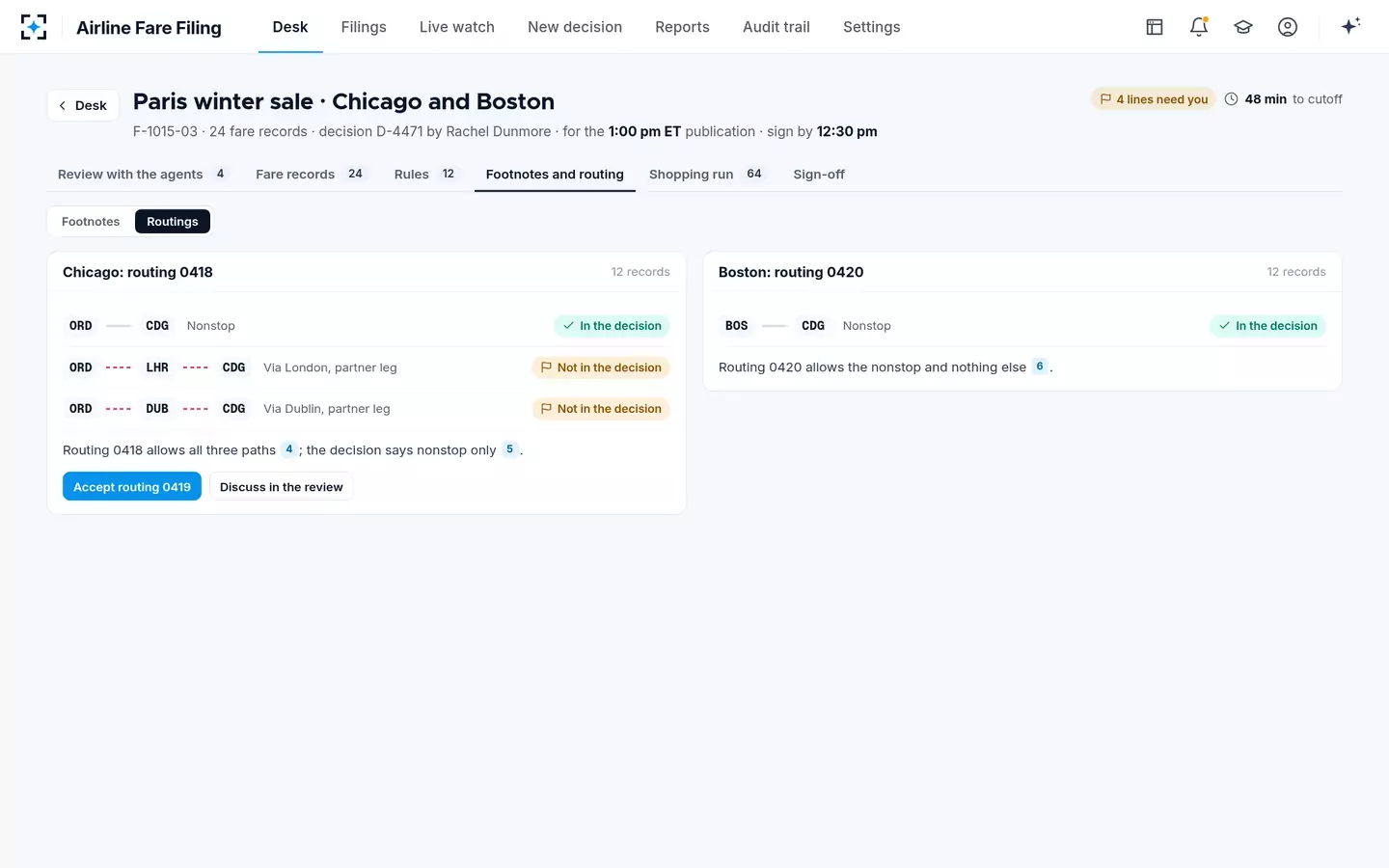 Airline Fare Filing — Footnotes and routings