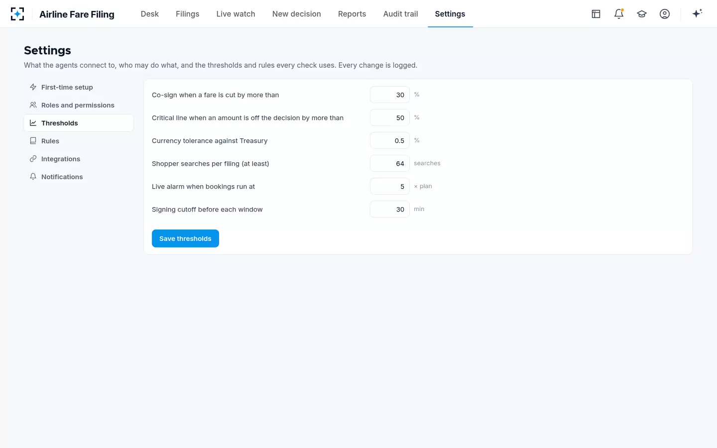 Airline Fare Filing — Thresholds