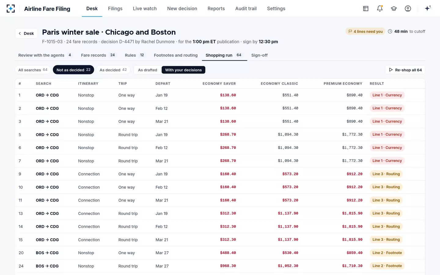 Airline Fare Filing — The shopping run