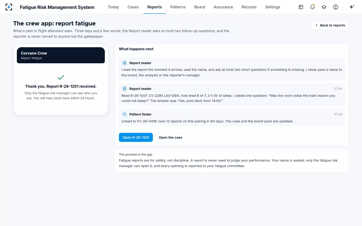 Fatigue Risk Management System — Reporting fatigue from the crew app