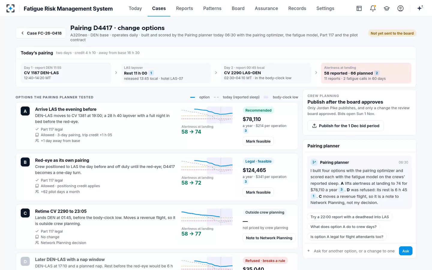 Fatigue Risk Management System — Pairing change options