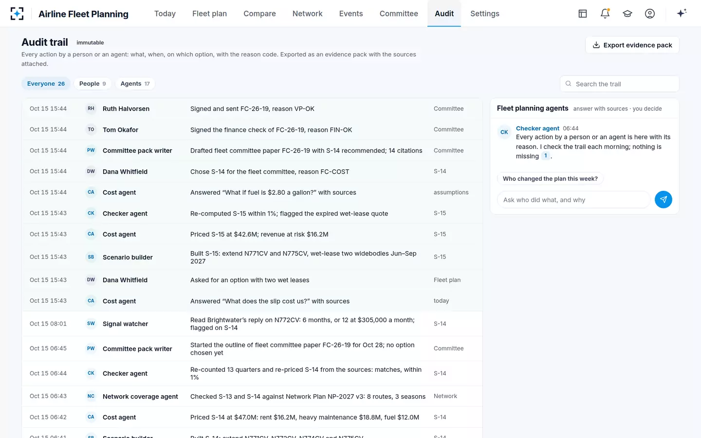 Airline Fleet Planning — Audit trail of fleet decisions