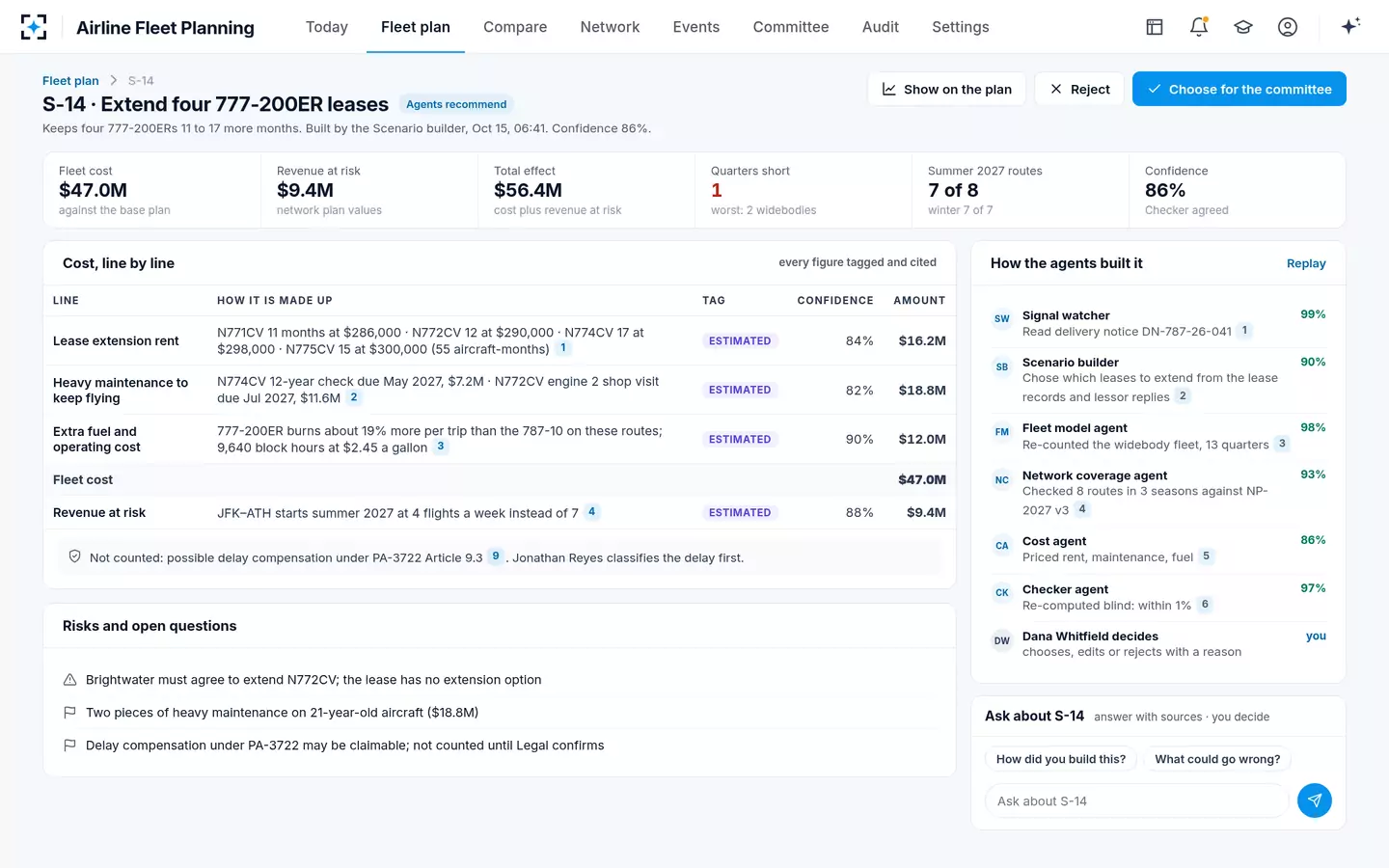 Airline Fleet Planning — Lease extension analysis, line by line