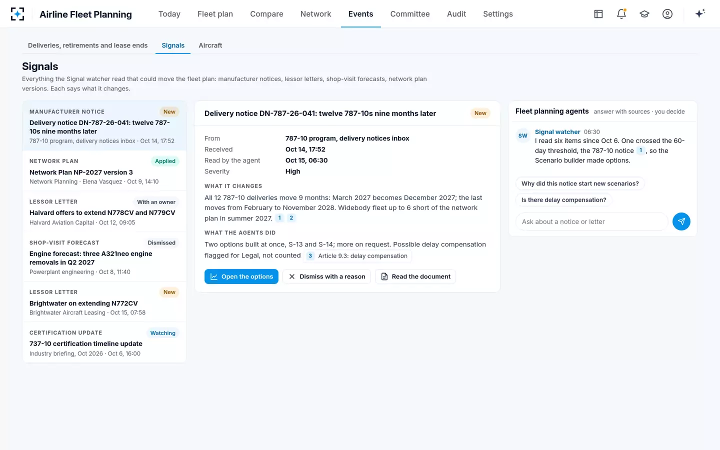 Airline Fleet Planning — Delivery delay notices and lessor letters