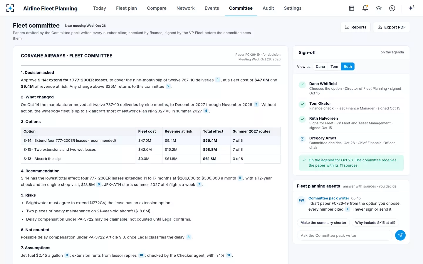 Airline Fleet Planning — The fleet committee paper, signed