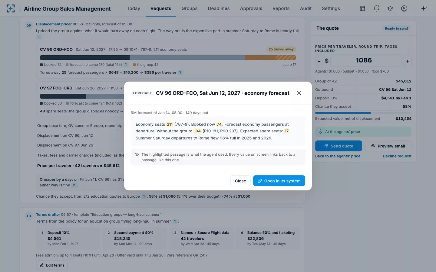 Airline Group Sales Management — The forecast behind the price
