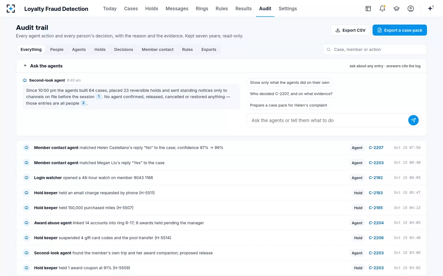 Loyalty Fraud Detection — Audit trail