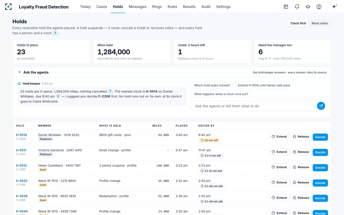 Loyalty Fraud Detection — Reversible holds