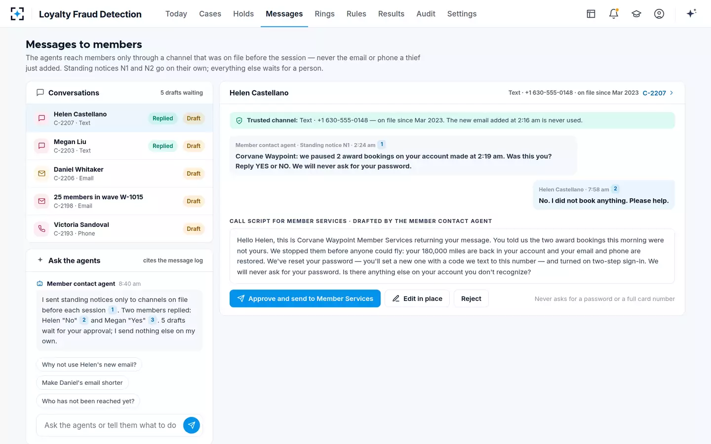 Loyalty Fraud Detection — Messages to members