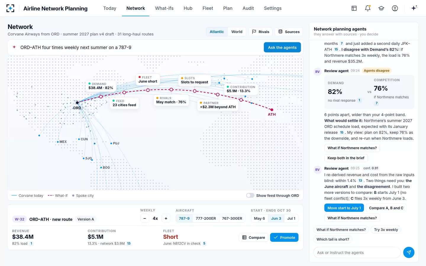 Airline Network Planning — Route what-if on the network map