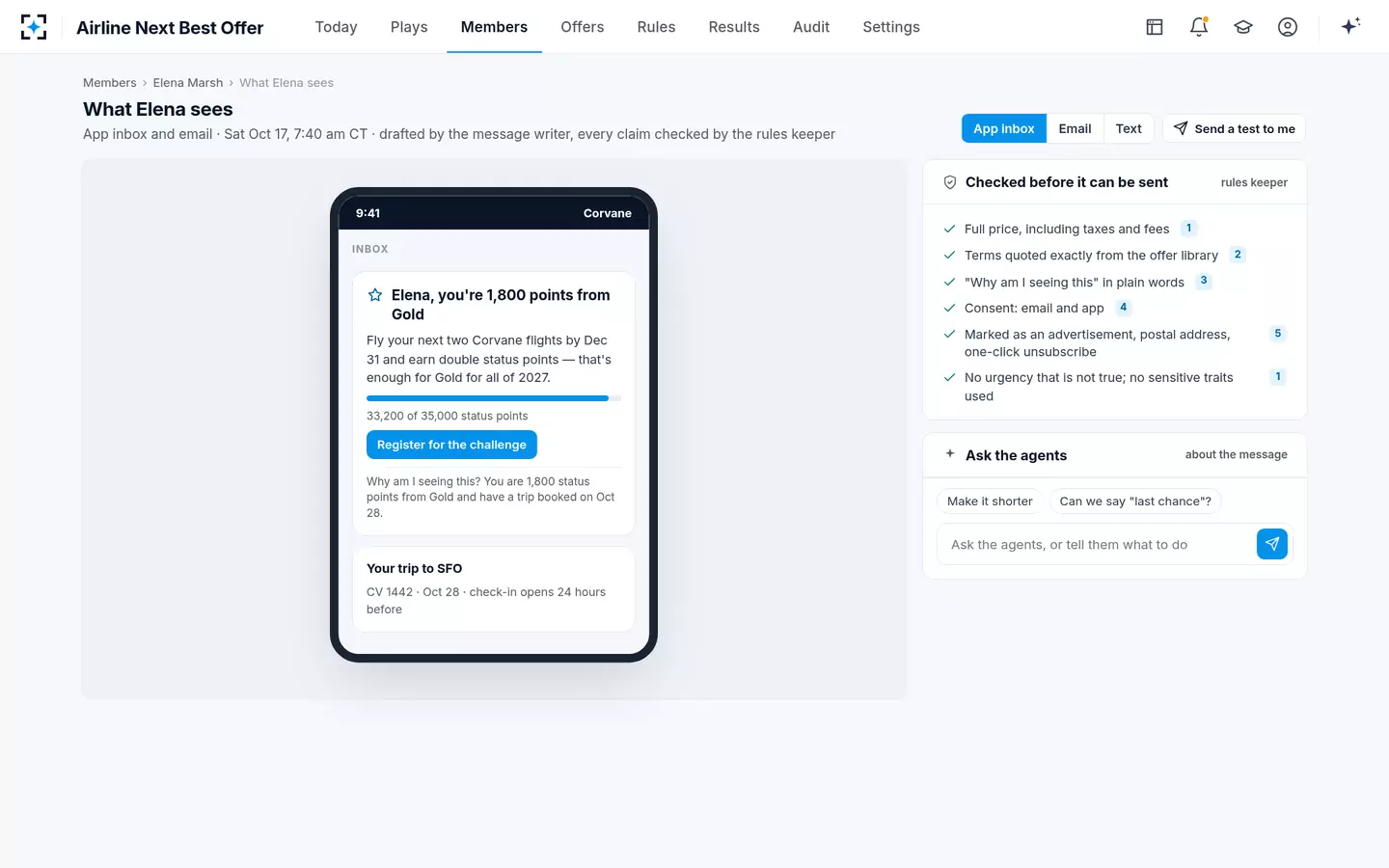Airline Next Best Offer — What the member sees