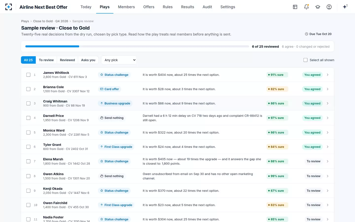 Airline Next Best Offer — Sample review