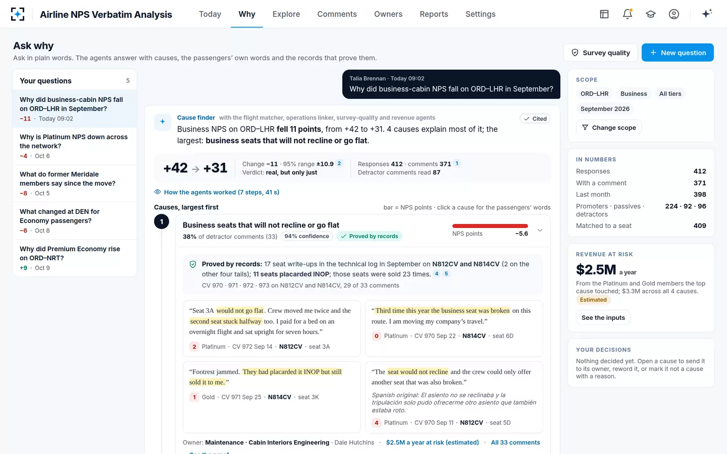 Airline NPS Verbatim Analysis — The cause ladder