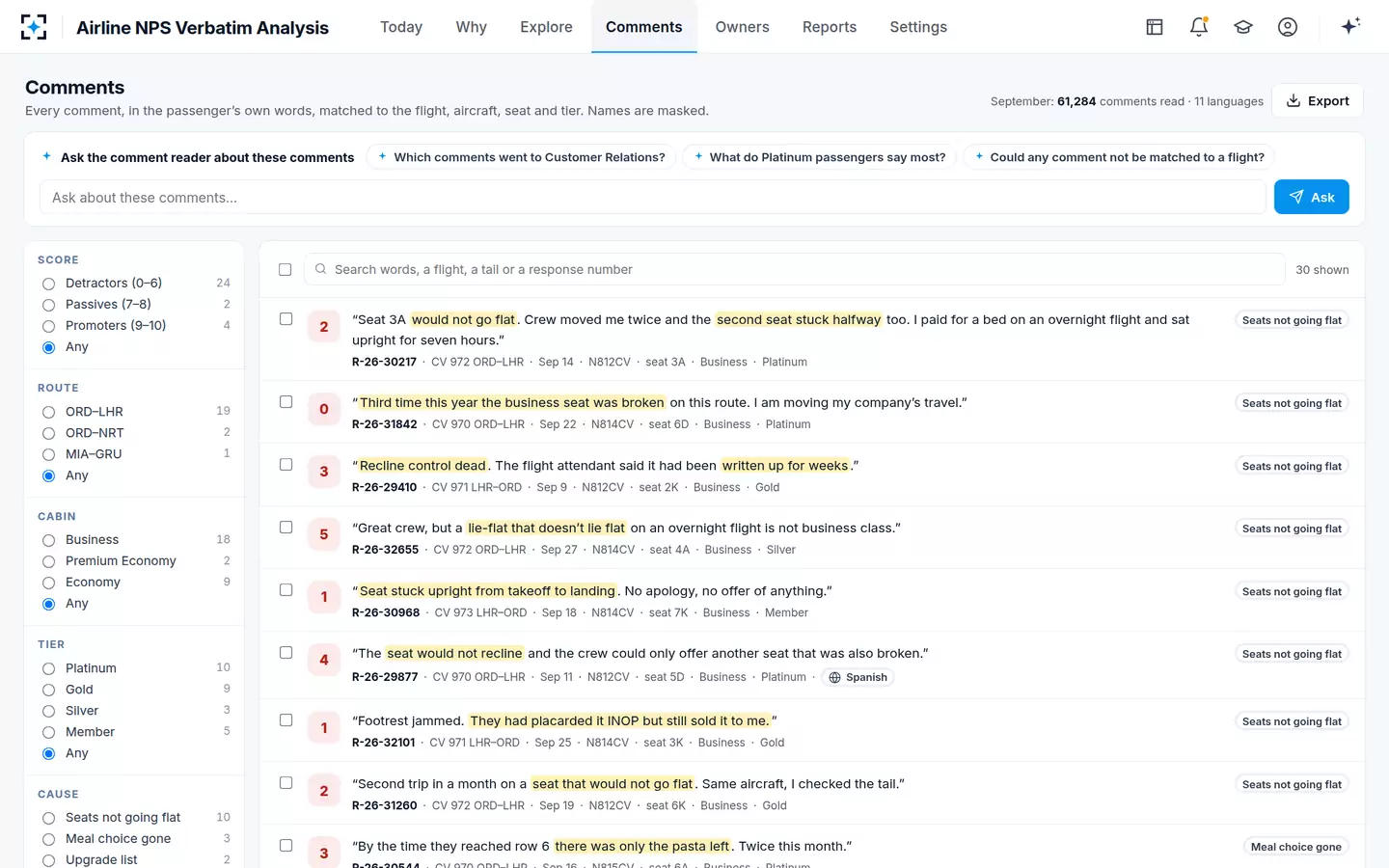 Airline NPS Verbatim Analysis — Comments