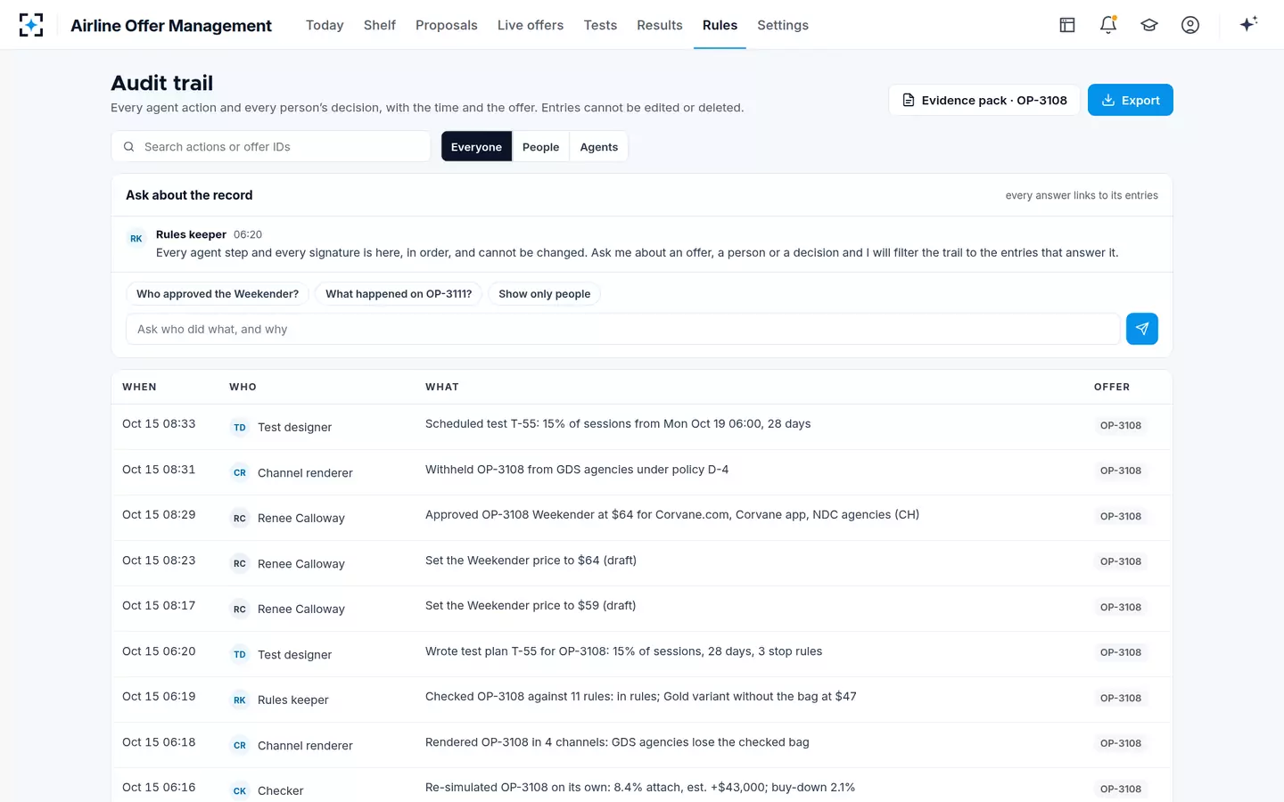 Airline Offer Management — Audit trail