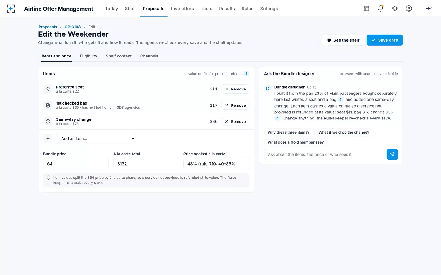 Airline Offer Management — The offer editor