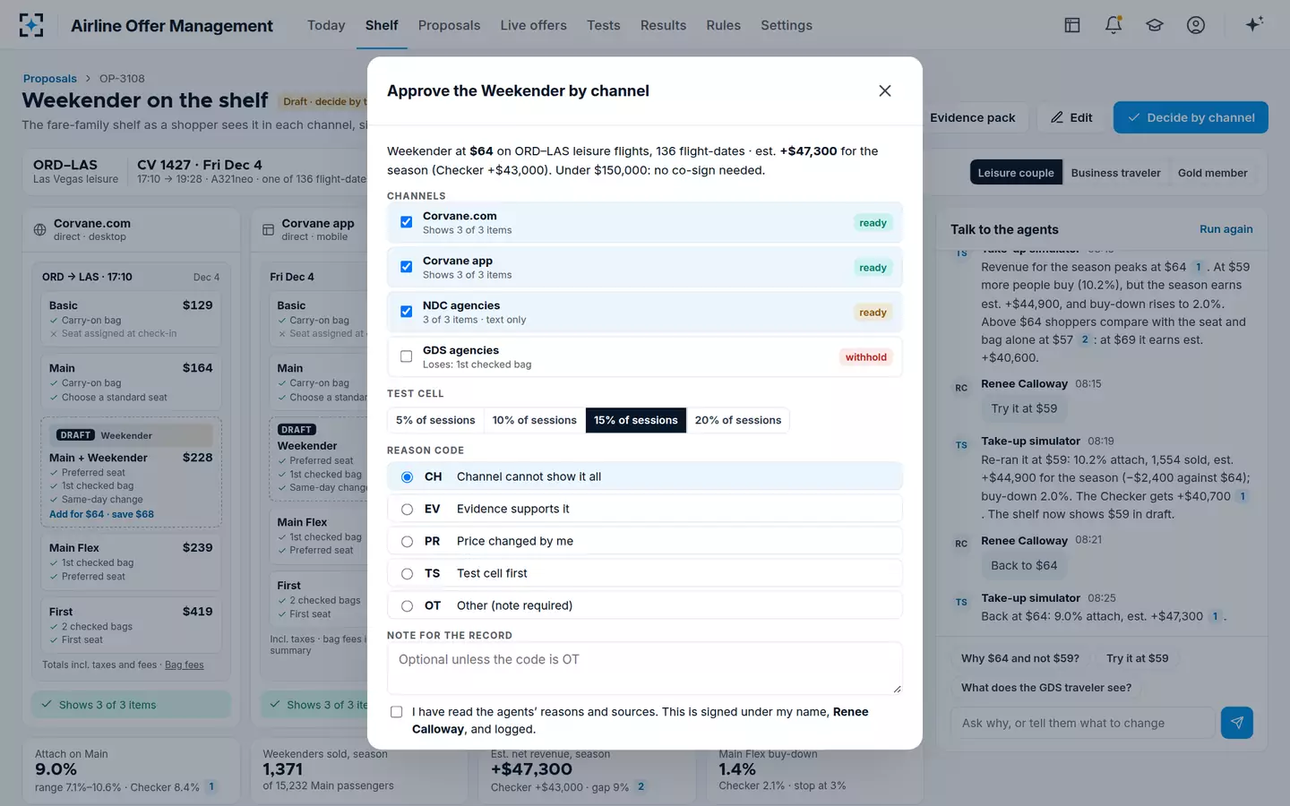 Airline Offer Management — Approve by channel