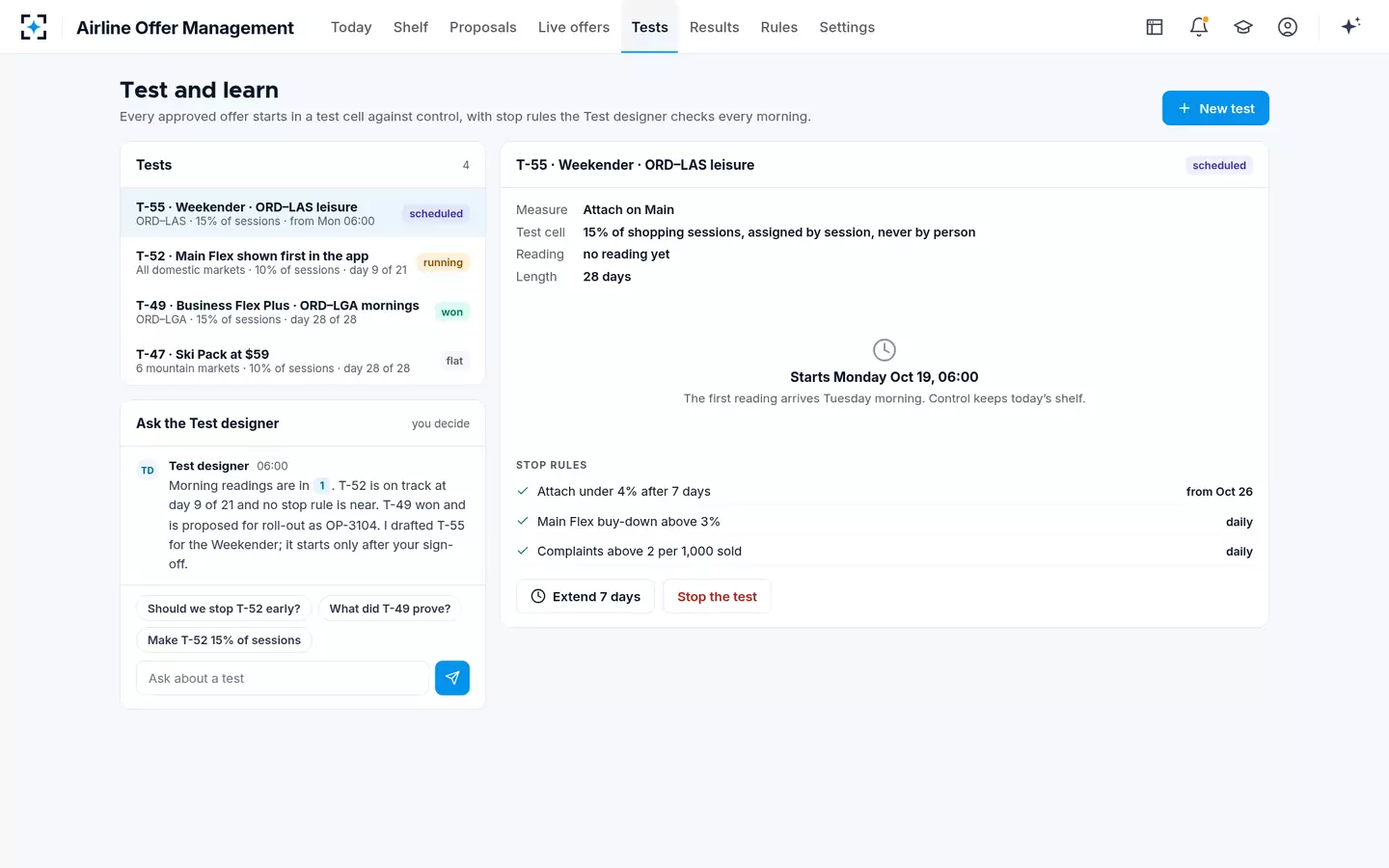 Airline Offer Management — Test and learn