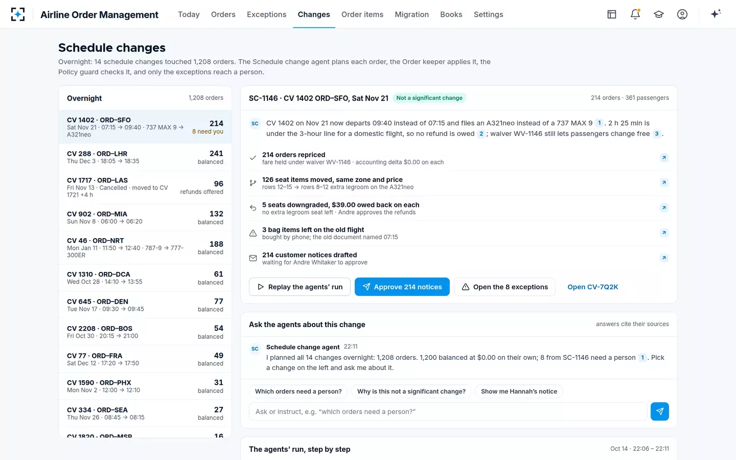 Airline Order Management — Schedule changes