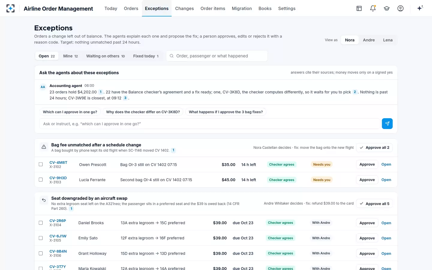 Airline Order Management — Exceptions by cause