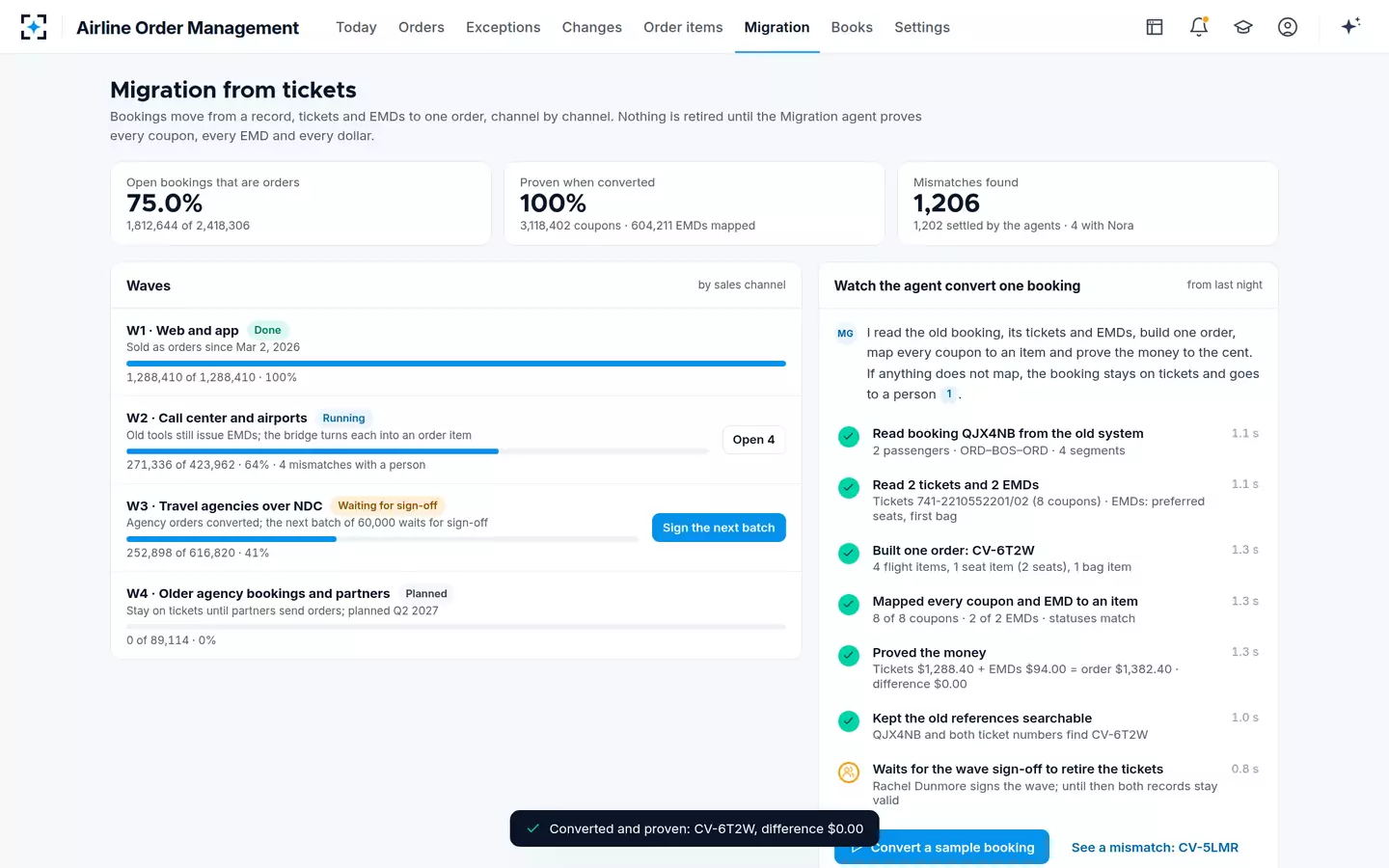 Airline Order Management — Migration from tickets to orders
