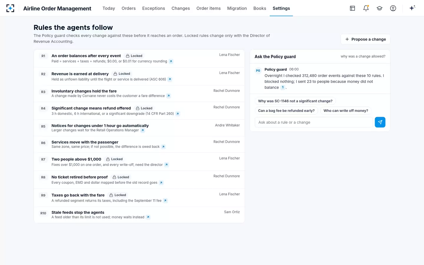 Airline Order Management — Rules the agents follow